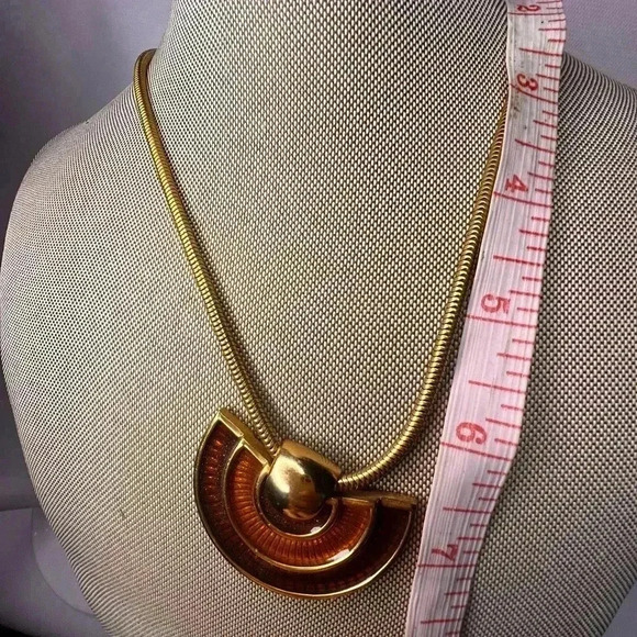 Napier Signed mod brown amber rust colors rare gold with enamel color necklacee - Picture 4 of 6
